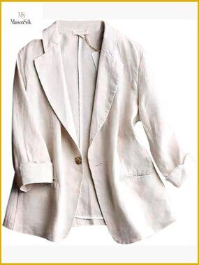 Lightweight Linen Blazer 3/4 Sleeve Women's Business Casual Jacket